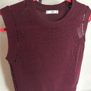 Mango Sleeveless Knit Top in Burgundy